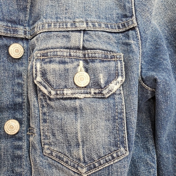 Vince Trucker Jacket Womens XS Blue Denim Y2K Stretch Biker 90s Distress Cowgirl - Picture 6 of 12